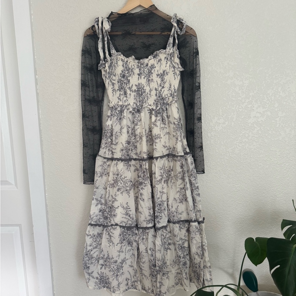 Grey and Cream Toile Two Piece Maxi Dress